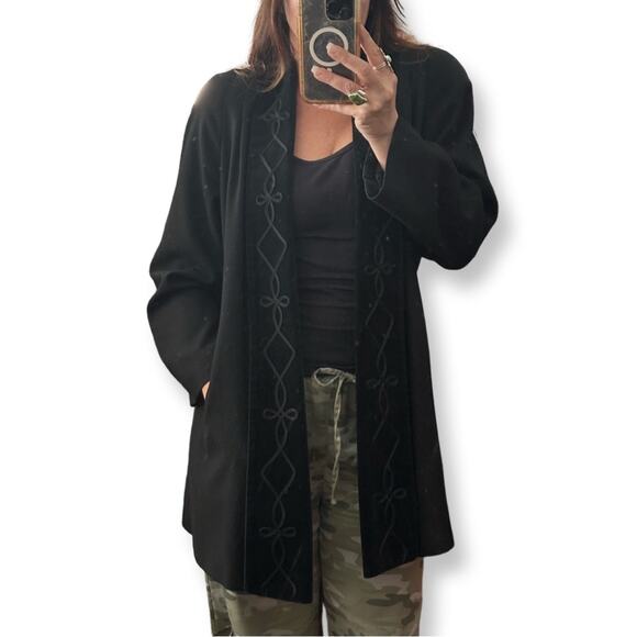 Alorna Vintage Black Coat With Embroidered Trim - Picture 1 of 7